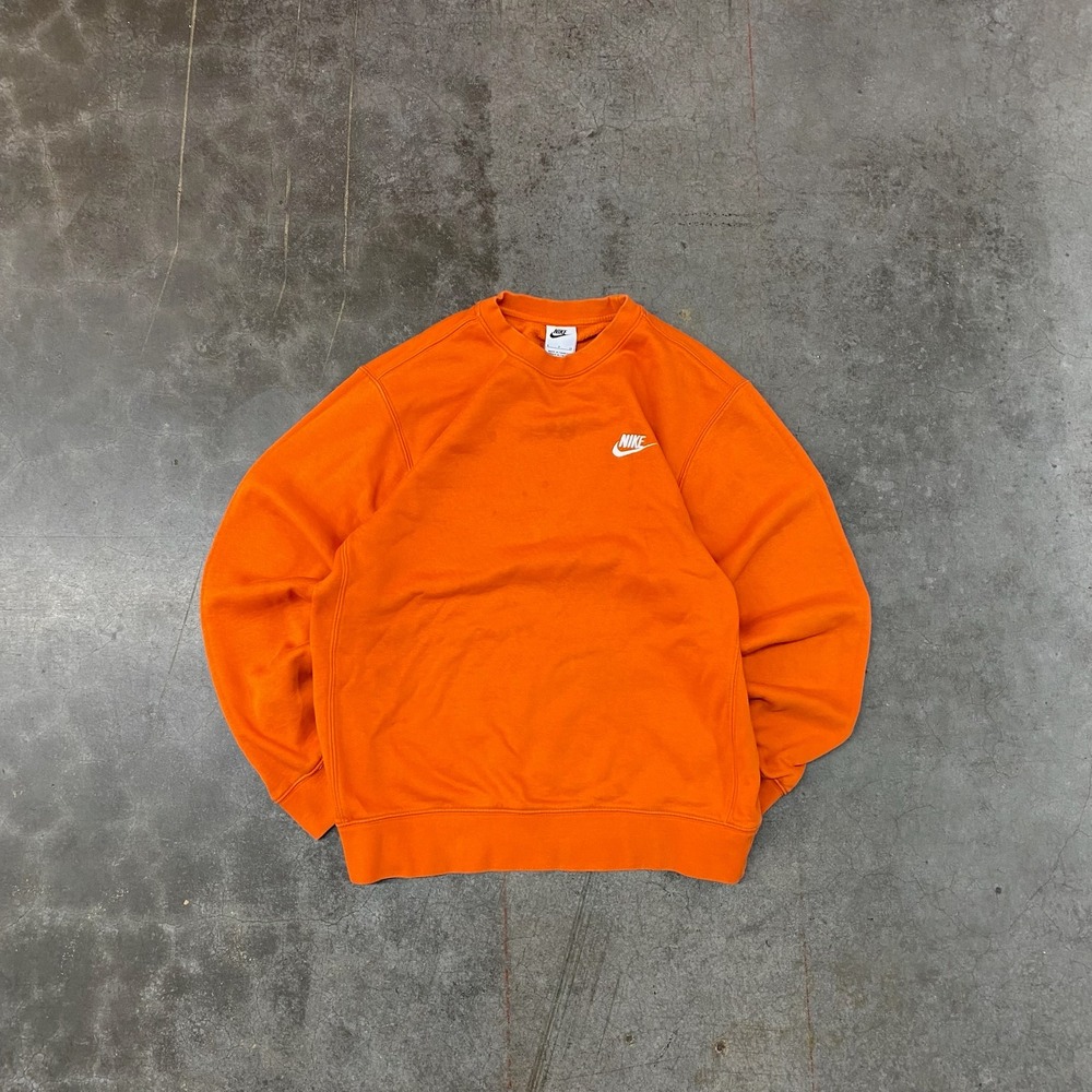 Nike Orange Crewneck Sweatshirt Small Swoosh Logo‎ Mens Size Small